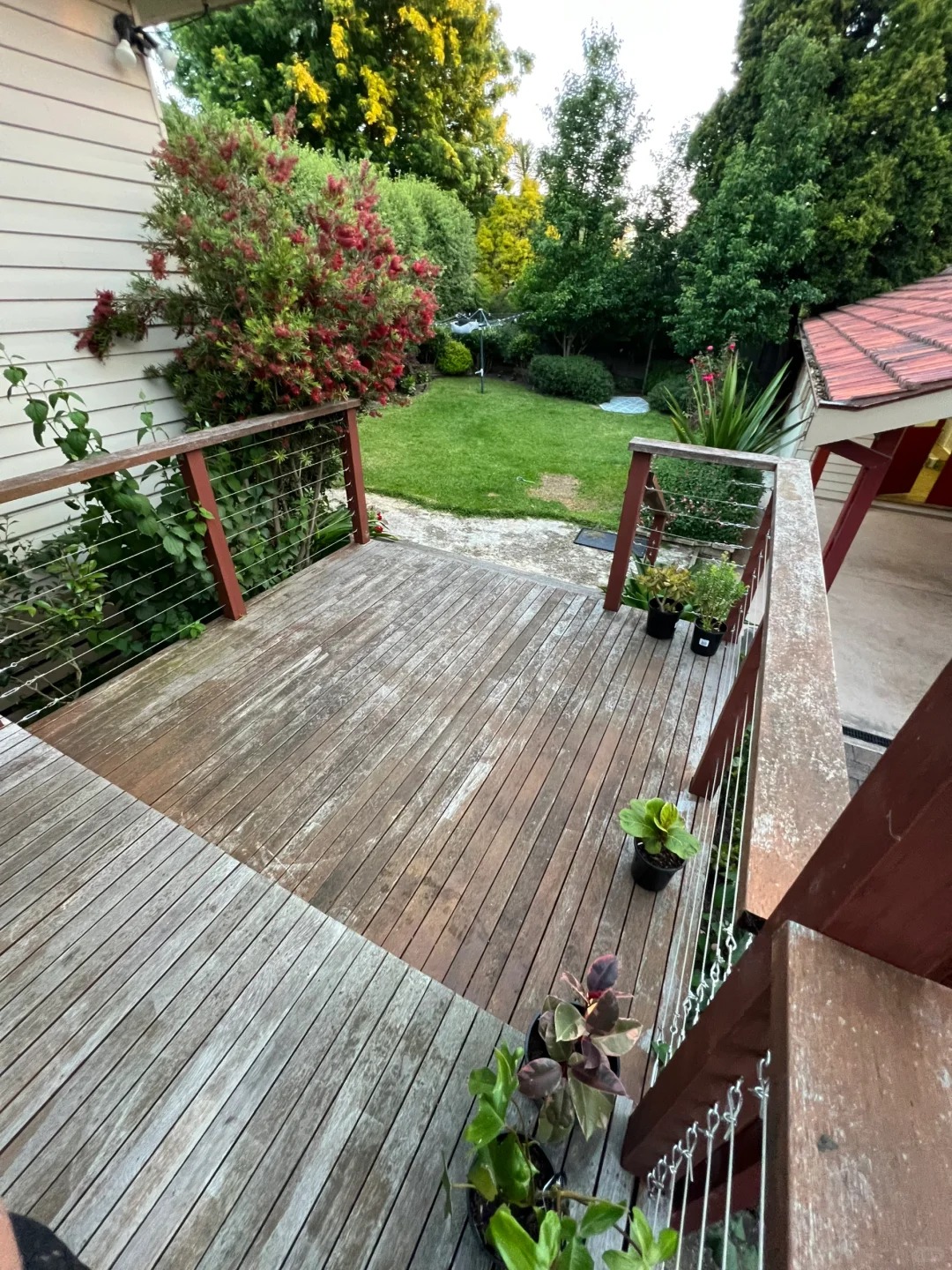 Wide view of the deck before restoration
